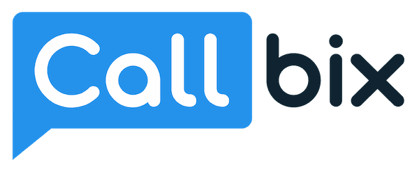 Logo Callbix avec bulle de dialogue bleue.