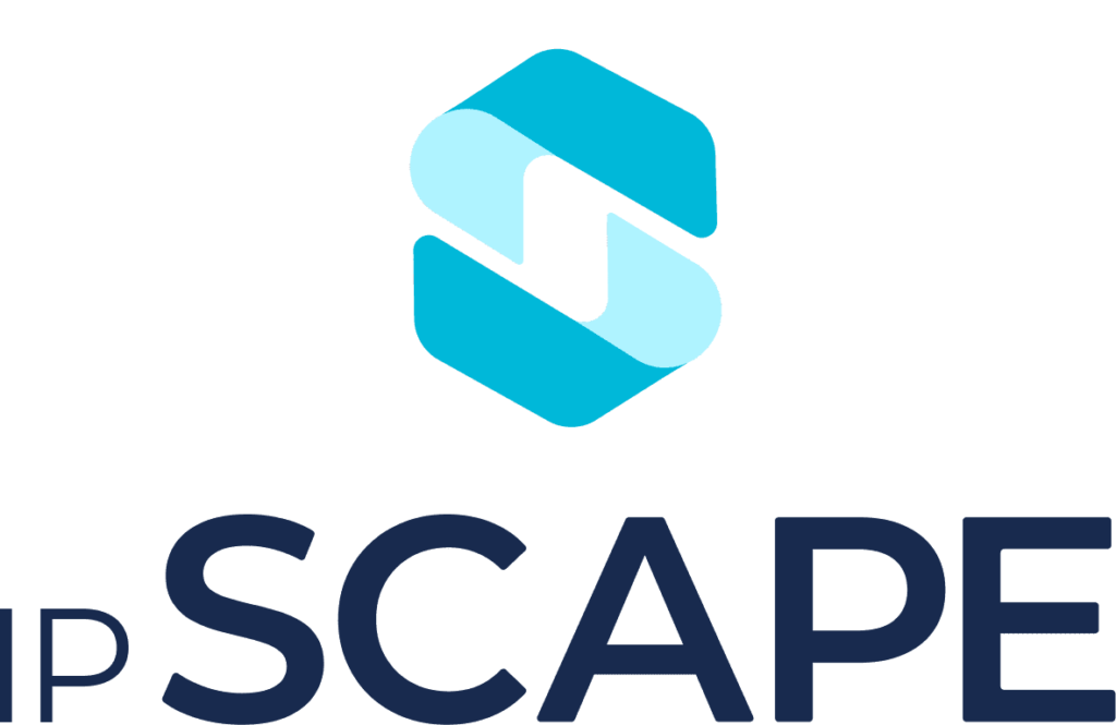 Logo bleu avec texte IP SCAPE