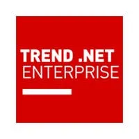 Logo de Trend.Net Enterprise, fond rouge, texte blanc.