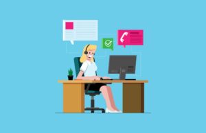 Standardiste au bureau utilisant un ordinateur