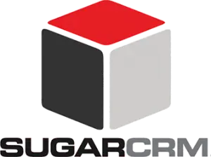 Logo de SugarCRM avec cube rouge et noir.